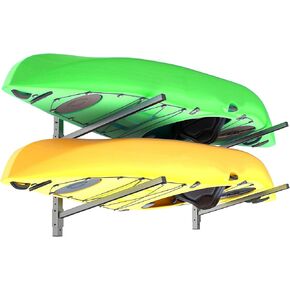 TORACK Heavy-Duty Kayak Storage Rack, Wall Mount Kayak Hanger for Garage Indoor Kayaks Holders for Surfboards, Skis, Snowboards, Paddle Boards Holds Up to 220 lbs(2-Tier for 2 Kayaks) in Kuwait