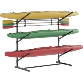 Kayak Storage Rack, Freestanding Kayak Racks for Garage, 3-Tier Adjustable Indoor Outdoor Stand for Kayaks, Canoes, Surfboard & Paddleboard, Black in Saudi Arabia