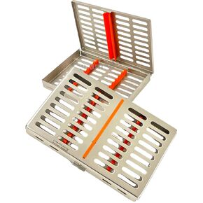 2 Each | Sterilization Box for 10 Instruments with Removable Silicone Inserts | Premium German Stainless Steel | Dental Instruments Autoclave Cassette (10 Slot Orange) in Saudi Arabia