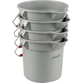 دلو تنظيف بلاستيكي دائري سعة 14 كوارت / 3.5 جالون بمقبض، تجاري، شديد التحمل، رمادي، 4 عبوات in Kuwait