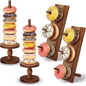 Zhehao 4 Pcs Donut Stand Acacia Wood Display Dessert Donut Wall Holders Bagel Stand Display Table Decoration for Party, Dessert Table, Birthday, Wedding, Baby Shower, Bridal Showers in Saudi Arabia