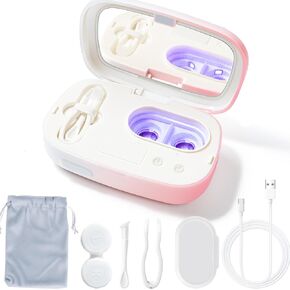 منظف ​​العدسات اللاصقة المحمول بالموجات فوق الصوتية مع الضوء الأزرق، آلة تنظيف العدسات اللاصقة القابلة لإعادة الشحن LXIANGN مع 4 أوضاع توقيت ومجموعة أدوات إزالة قضيب (وردي) in Kuwait