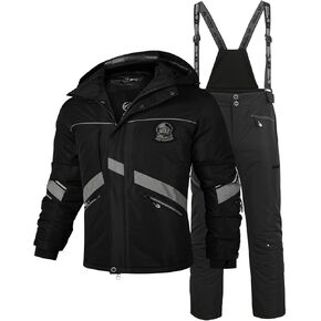 Men's Reflective Ski Suit Set, Windproof Waterproof Thickened Jacket & Bib Pants, Ideal for Outdoor Hiking & Winter Sports in Saudi Arabia