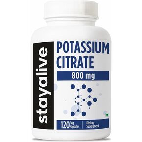 مكمل ستاي ألايف سترات البوتاسيوم، عالي الامتصاص 800 مجم، 120 كبسولة، كمية تكفي لمدة 4 أشهر، مكمل بوتاسيوم غير معدل وراثيًا وخالي من الغلوتين للنساء والرجال in Kuwait