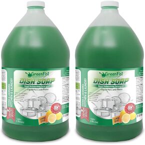 صابون الأطباق الأخضر من جرين فيست [رائحة الليمون] وعاء يدوي ومقلاة للمنظفات السائلة الاحترافية ووعاء إعادة تعبئة سائل ومقلاة لغسل الأطباق، 128 أونصة (1 جالون) 2 عبوة in Kuwait