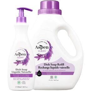 AspenClean | Dish Soap & Refill | Eucalyptus and Rosemary | Liquid Dishwashing Detergent Soap | Non - Toxic | 100% Natural | EWG Verified | 64 fl oz - Refills Over 3.5 Standard Soap Bottles in Saudi Arabia