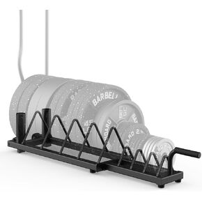 رف لوحات الوزن الأفقي من بيكينج، حامل الوزن لألواح الوزن والقضبان الأولمبية، حامل لوحة ممتص الصدمات مع مقبض وعجلات دوارة، منظم صالة الألعاب الرياضية المحمول مع قسم وزن كسور للوحات مقاس 1 بوصة و2 بوصة in Kuwait