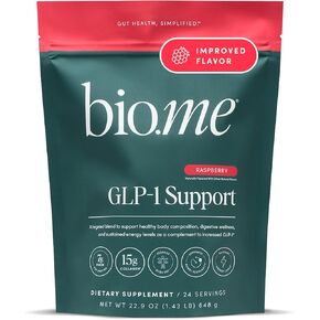 Bio.me GLP-1 Support – Multi-Benefit GLP-1 Powder for Weight Management & Digestive Health – Sustain Energy Levels - 7g Fiber, 14g Collagen Protein & Digestive Enzymes – 24 Servings (Raspberry) in Kuwait