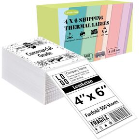 ملصقات شحن حرارية 4x6، ملصقات حرارية مباشرة Fanfold للشحن، لاصق دائم، ملصقات من الدرجة التجارية للحمار الوحشي، Polono، Jadens، Beeprt، iDPRT، Munbyn، Nelko (500 ورقة في كل عبوة) in Kuwait