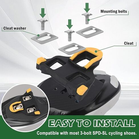 مجموعة SPD SL Cleat متوافقة مع دواسات الطريق Shimano SPD-SL وأحذية ركوب الدراجات ذات 3 فتحات، مرابط عائمة 6 درجات، مشبك ناعم للداخل/الخارج لتدريب الدراجات في الأماكن المغلقة أو الهواء الطلق in Saudi Arabia