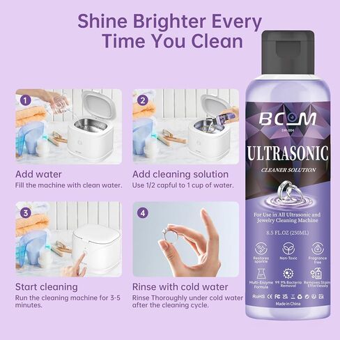 محلول منظف المجوهرات بالموجات فوق الصوتية، رائع للاستخدام في جميع أجهزة الموجات فوق الصوتية، والنظارات والخواتم، حل فعال لتنظيف الذهب والفضة والبلاتين والماس والساعة، 8.5 أونصة/250 مل، عبوتان in Kuwait