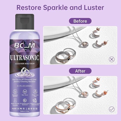 محلول منظف المجوهرات بالموجات فوق الصوتية، رائع للاستخدام في جميع أجهزة الموجات فوق الصوتية، والنظارات والخواتم، حل فعال لتنظيف الذهب والفضة والبلاتين والماس والساعة، 8.5 أونصة/250 مل، عبوتان in Kuwait