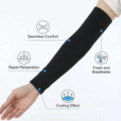 2 Pairs Arm Sleeves for Men and Women, UV Sun Protection Arm Sleeves, Cooling Compression Arm-Sleeve for Football, Basketball, Volleyball, Golf, Outdoor Sports, Working, Tattoo Cover Up (Black, White) in Saudi Arabia