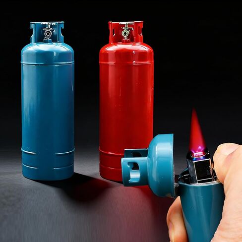 2 Pack Butane Cylinder Style Torch Lighter, Red and Blue, Cool Lighters,Jet Torch Flame Windproof Adjustable,Refillable,Kitchen, Candles,(No Gas) (21q) in Saudi Arabia