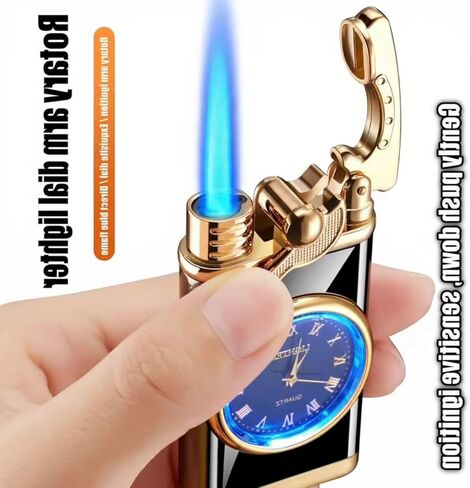 Multi-Function Electronic Watch Lighter Combo, Windproof Butane Lighter with Clock, Black, Modern Style, Vintage Metal Design, Unique Men in Saudi Arabia