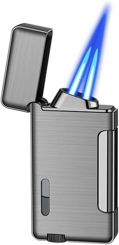 Dual Flame Torch Lighter, Metal Body, Refillable, Windproof with Visible Gas Window and Gear Flame Adjustment in Saudi Arabia