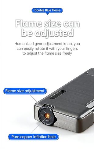 Dual Flame Torch Lighter, Metal Body, Refillable, Windproof with Visible Gas Window and Gear Flame Adjustment in Saudi Arabia