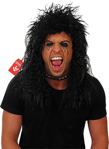 شعر مستعار أسود طويل للبالغين من إكسسوار زي الشعر المعدني الثقيل للرجال في الثمانينيات in Kuwait