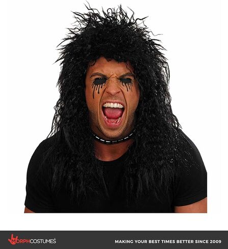 شعر مستعار أسود طويل للبالغين من إكسسوار زي الشعر المعدني الثقيل للرجال في الثمانينيات in Kuwait