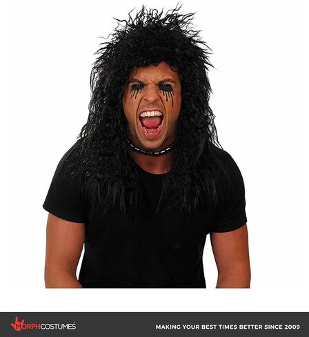 شعر مستعار أسود طويل للبالغين من إكسسوار زي الشعر المعدني الثقيل للرجال في الثمانينيات in Kuwait