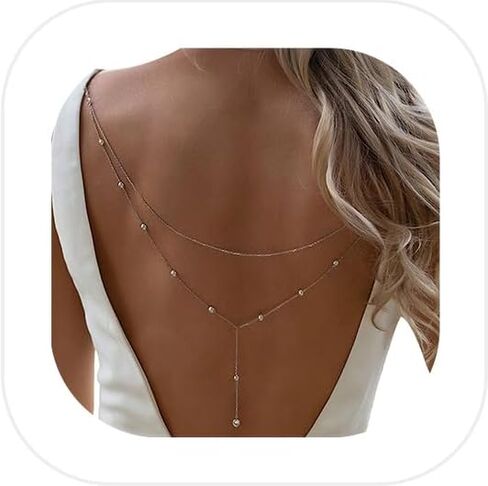 Rhinestone Waterdrop Double Layered Back Chain Jewelry Crystal Wedding Bridal Backdrop Necklace Sexy Rhinestone Shoulder Straps Chain Backless Dress Backdrop Jewelry for Women in Kuwait