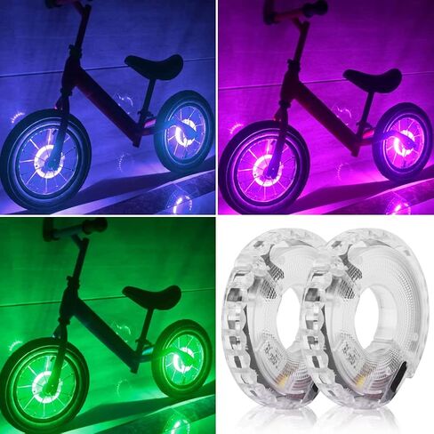 2 حزمة من أضواء عجلة الدراجة LED القابلة لإعادة الشحن عبر USB - 7 ألوان، 15 وضعًا، مستشعر مقاوم للماء والحركة للركوب الليلي - مثالية لراكبي الدراجات in Saudi Arabia