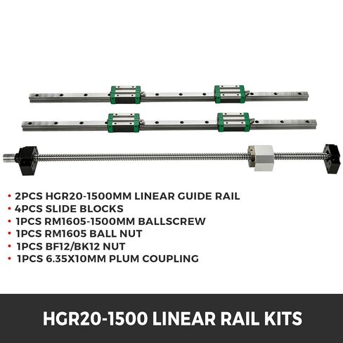 BestEquip Linear Guide Rail 2Pcs HGR20-1500mm Linear Slide Rail with 1Pcs RM1605-1500mm Ballscrew with BF12/BK12 Kit Linear Slide Rail Guide Rail Square for DIY CNC Routers Lathes Mills in Saudi Arabia