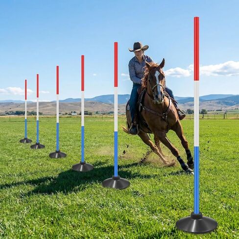 طقم ثني القطب 6FT 6 عبوات | قواعد مرجحة وحقيبة حمل | 3 أقسام قابلة للتعديل لتدريبات الحصان والكلب وكرة القدم | أحمر/أبيض/أزرق لرؤية الحصان in Kuwait