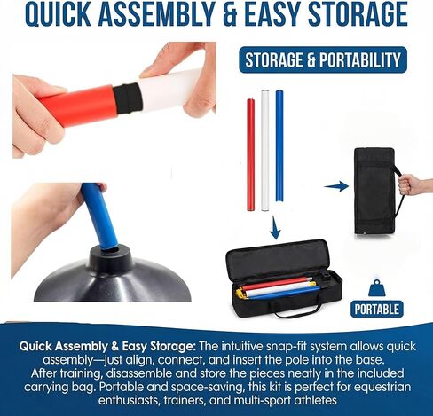 طقم ثني القطب 6FT 6 عبوات | قواعد مرجحة وحقيبة حمل | 3 أقسام قابلة للتعديل لتدريبات الحصان والكلب وكرة القدم | أحمر/أبيض/أزرق لرؤية الحصان in Kuwait