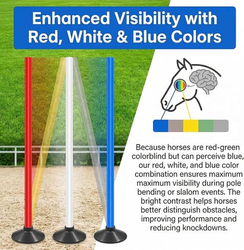 طقم ثني القطب 6FT 6 عبوات | قواعد مرجحة وحقيبة حمل | 3 أقسام قابلة للتعديل لتدريبات الحصان والكلب وكرة القدم | أحمر/أبيض/أزرق لرؤية الحصان in Kuwait