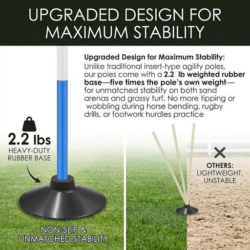 طقم ثني القطب 6FT 6 عبوات | قواعد مرجحة وحقيبة حمل | 3 أقسام قابلة للتعديل لتدريبات الحصان والكلب وكرة القدم | أحمر/أبيض/أزرق لرؤية الحصان in Kuwait