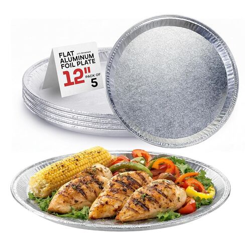 IDL Packaging 12" Flat Aluminum Foil Plate with Ornament (Pack of 25) - Round Aluminum Foil Tray with Raised Sides - Disposable Caterware for Catering, Party Servings, Food Presentations in Kuwait