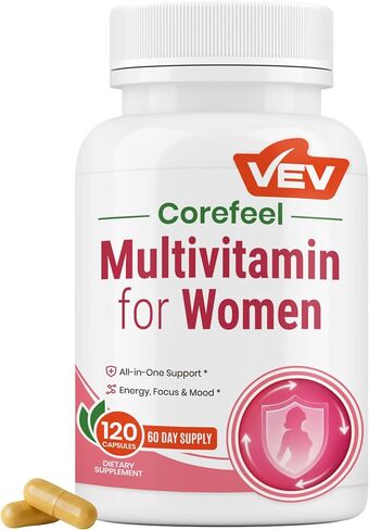 VEV Multivitamin for Women, Womens Vitamins with Vitamin A, C, D, E & B-Complex, Calcium, Magnesium, Zinc, 120 Capsules, 60-Day Supply – 12 Essential Vitamins & 6 Key Minerals for Daily Nutrition in Saudi Arabia