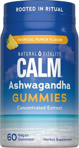 Natural Vitality Calm Ashwagandha Gummies | Tropical Punch Flavor | Concentrated Extract | Vegan & Gluten Free Herbal Supplement | 60 Count in Kuwait