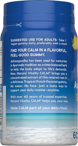 Natural Vitality Calm Ashwagandha Gummies | Tropical Punch Flavor | Concentrated Extract | Vegan & Gluten Free Herbal Supplement | 60 Count in Kuwait