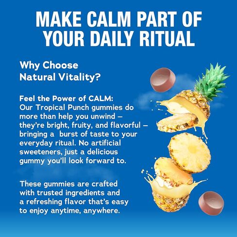 Natural Vitality Calm Ashwagandha Gummies | Tropical Punch Flavor | Concentrated Extract | Vegan & Gluten Free Herbal Supplement | 60 Count in Kuwait