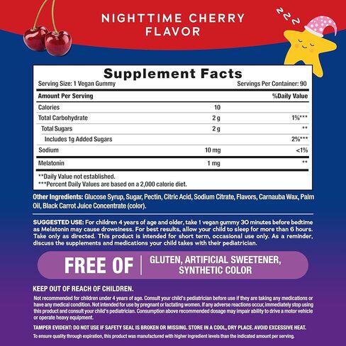 Natural Vitality Kids Calm Sleep Melatonin 1mg Gummies | Nighttime Cherry Flavor | 100% Drug Free | Non-GMO, Vegan & Gluten Free Supplement | 90 Count in Kuwait