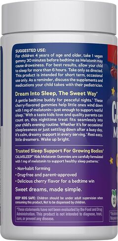 Natural Vitality Kids Calm Sleep Melatonin 1mg Gummies | Nighttime Cherry Flavor | 100% Drug Free | Non-GMO, Vegan & Gluten Free Supplement | 90 Count in Kuwait