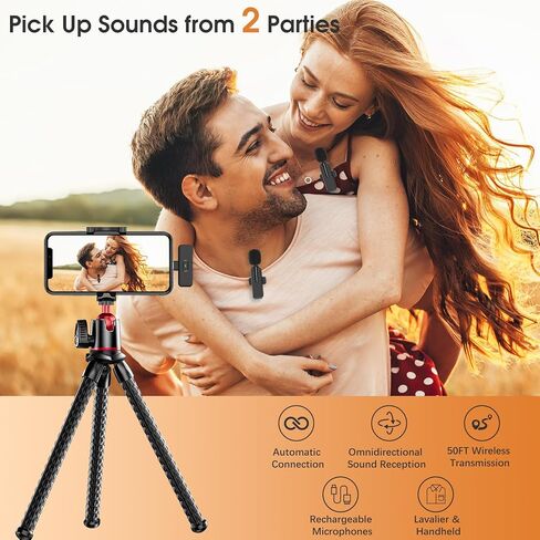 MAYBESTA Wireless Lavalier Microphone for iPhone, iPad, Android - Bluetooth Lapel Phone Mic for Video Recording - Mini Clip on Microphones for YouTube Podcast Interview(2-IN-1 Port) in Kuwait