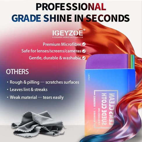 عبوة من 8 قطع قماش لتنظيف العدسات من الألياف الدقيقة، خالية من الوبر والخدوش، تنظف على الفور النظارات والشاشات وعدسات الكاميرا وسماعات الواقع الافتراضي/الواقع المعزز، قابلة لإعادة الاستخدام وقابلة للغسل (4 ألوان) in Kuwait