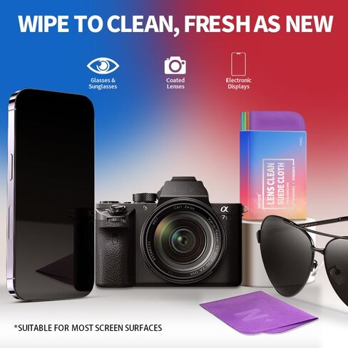 عبوة من 8 قطع قماش لتنظيف العدسات من الألياف الدقيقة، خالية من الوبر والخدوش، تنظف على الفور النظارات والشاشات وعدسات الكاميرا وسماعات الواقع الافتراضي/الواقع المعزز، قابلة لإعادة الاستخدام وقابلة للغسل (4 ألوان) in Kuwait