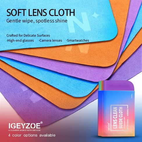 عبوة من 8 قطع قماش لتنظيف العدسات من الألياف الدقيقة، خالية من الوبر والخدوش، تنظف على الفور النظارات والشاشات وعدسات الكاميرا وسماعات الواقع الافتراضي/الواقع المعزز، قابلة لإعادة الاستخدام وقابلة للغسل (4 ألوان) in Kuwait