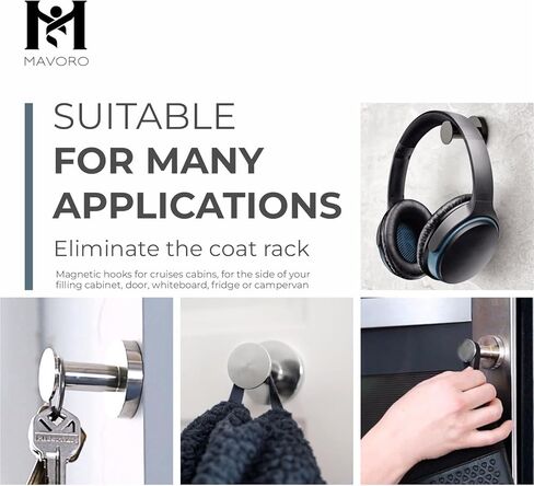 Mavoro Strong Magnetic Hooks for Hanging Coats and Bags. Set of 2 Black Magnet Hooks Heavy Duty Magnets, Neodymium 52 Rare Earth Magnets. Push Pin Style Magnet Hook for Refrigerator, Locker etc in Saudi Arabia