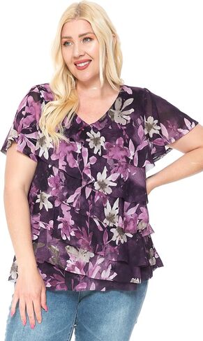 LEEBE Women and Plus Size Printed Mesh Ruffle Top (Small-5X) in Kuwait