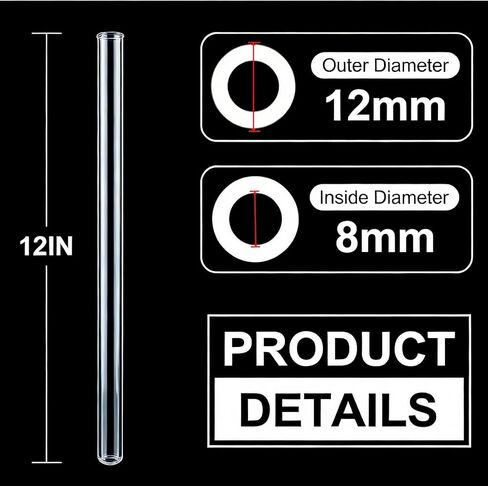 20 Pieces 12 In Glass Blowing Tubes, 12mm OD 8mm ID 2mm Thick Wall Glass Borosilicate Pipe, Clear glass Bubble Tubing with 4 Cleaning Brush for Laboratory Experiment Art DIY in Saudi Arabia