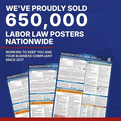 2025 ملصق ولاية واشنطن وقانون العمل الفيدرالي - OSHA يتوافق مع مكان العمل - اللوائح الإلزامية التي تنشر للموظفين - كل ما في واحد يتطلب امتثالًا نشر 16 "× 40" - مغلفة (ملصق باللغة الإنجليزية) in Kuwait