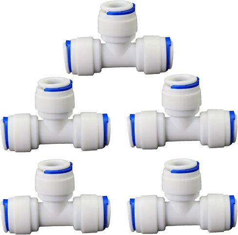 محول تنقية المياه، 3/8 بوصة FPT أنبوب توصيل صلب سريع التوصيل، 3/8 بوصة على شكل حرف T وصلة أنبوب بلاستيكي سريع الدفع، مناسب لـ 5 أنظمة تنقية المياه RODI لتنقية المياه 5 قطع in Kuwait