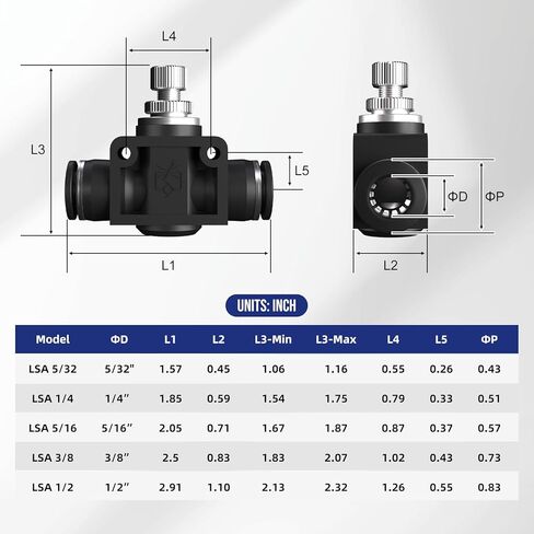 1/4 "دفع لتوصيل تركيبات الصمامات، صمام التحكم في الهواء بأنبوب سريع 1/4 هوائي، جهاز التحكم في سرعة تدفق الخانق in Kuwait