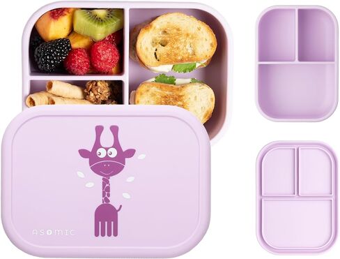 ASOMIC Silicone Bento Lunch Box for Toddlers & Kids, Leakproof & BPA-Free, 3 Compartments, Microwave & Dishwasher Safe, Ideal for Daycare, Preschool & Baby Meals (Cat) in Saudi Arabia