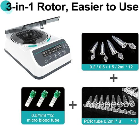 1000-12000RPM High Speed Centrifuge, Microcentrifuge with 3-in-1 Rotor, for 12-bit 0.2/0.5/1.5/2ml Tubes, 30s-59min50s Timing, 9660xg Centrifugal Force, for Science Research in Kuwait